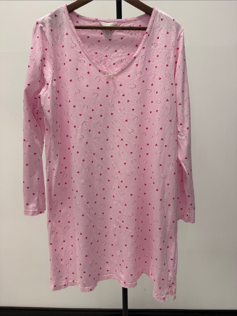 Charter Club 100% Cotton Pink Heart Long Sleeve Nightgown Sleepshirt | XXL